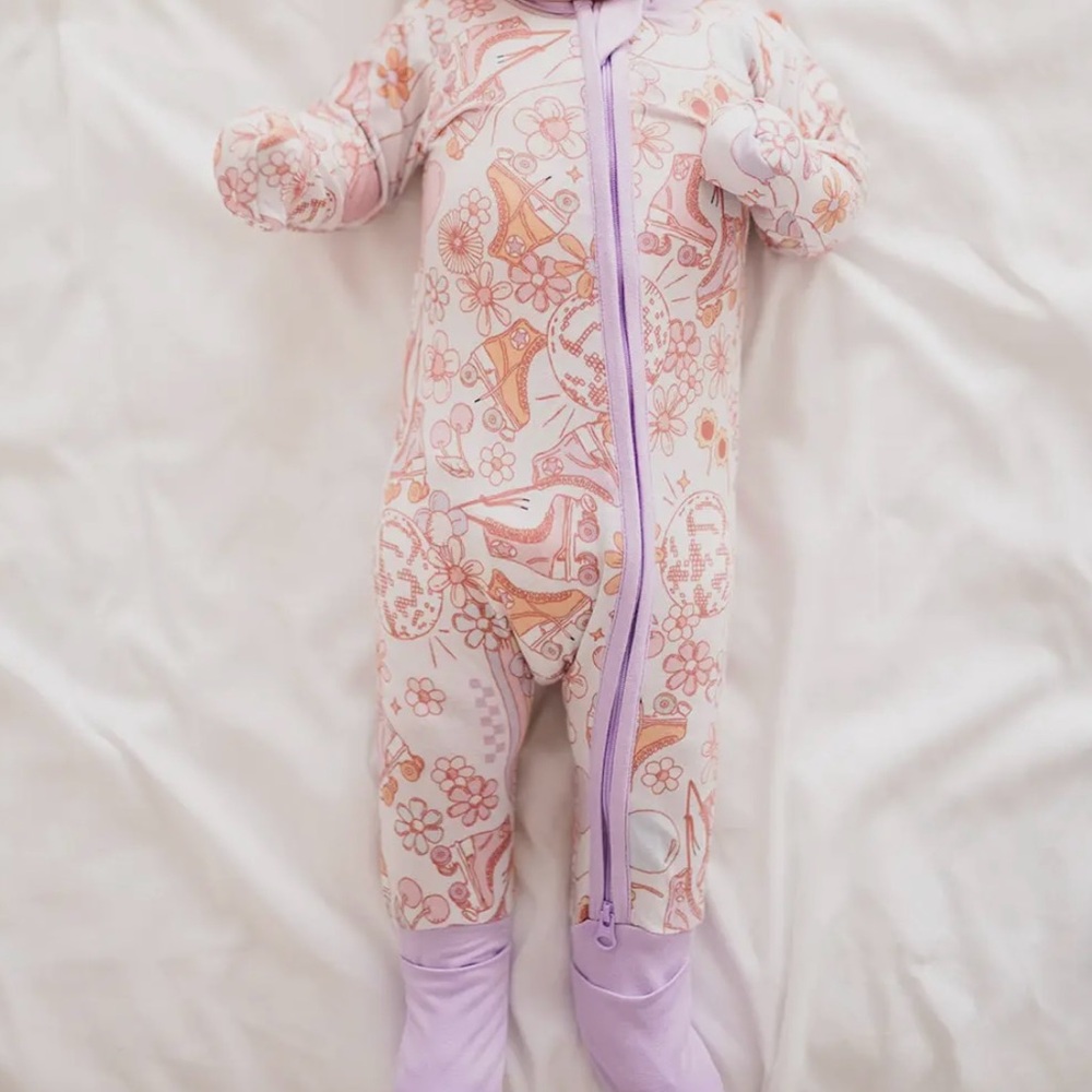 NEW Groovy Retro Floral Bamboo Zip Romper Sleeper Pajamas